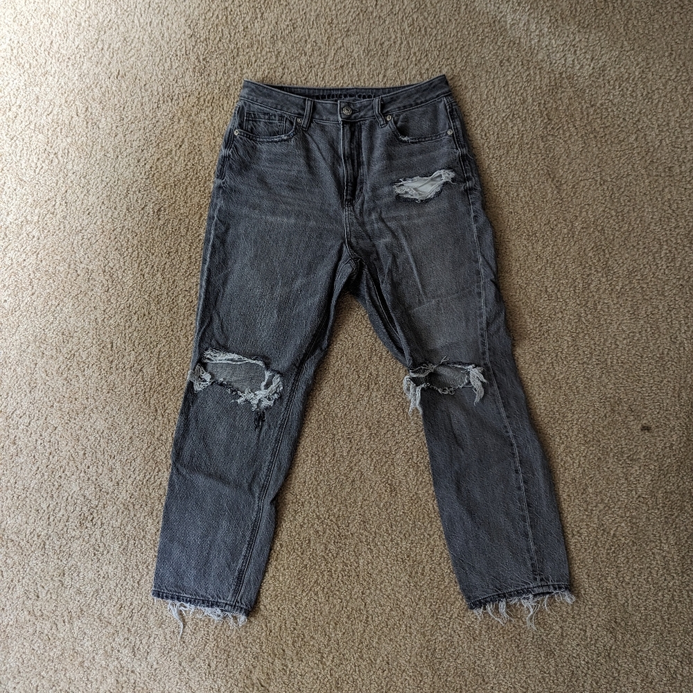 AE Ripped grey denim Mom Jean